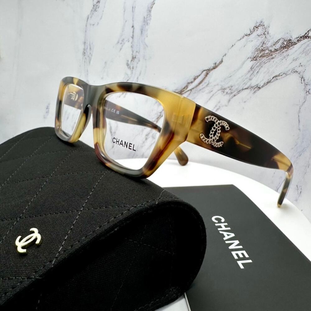 New CHANEL Eyeglasses Brown Gold Chain CC Rectangle 52mm Rx-able - Picture 11 of 16